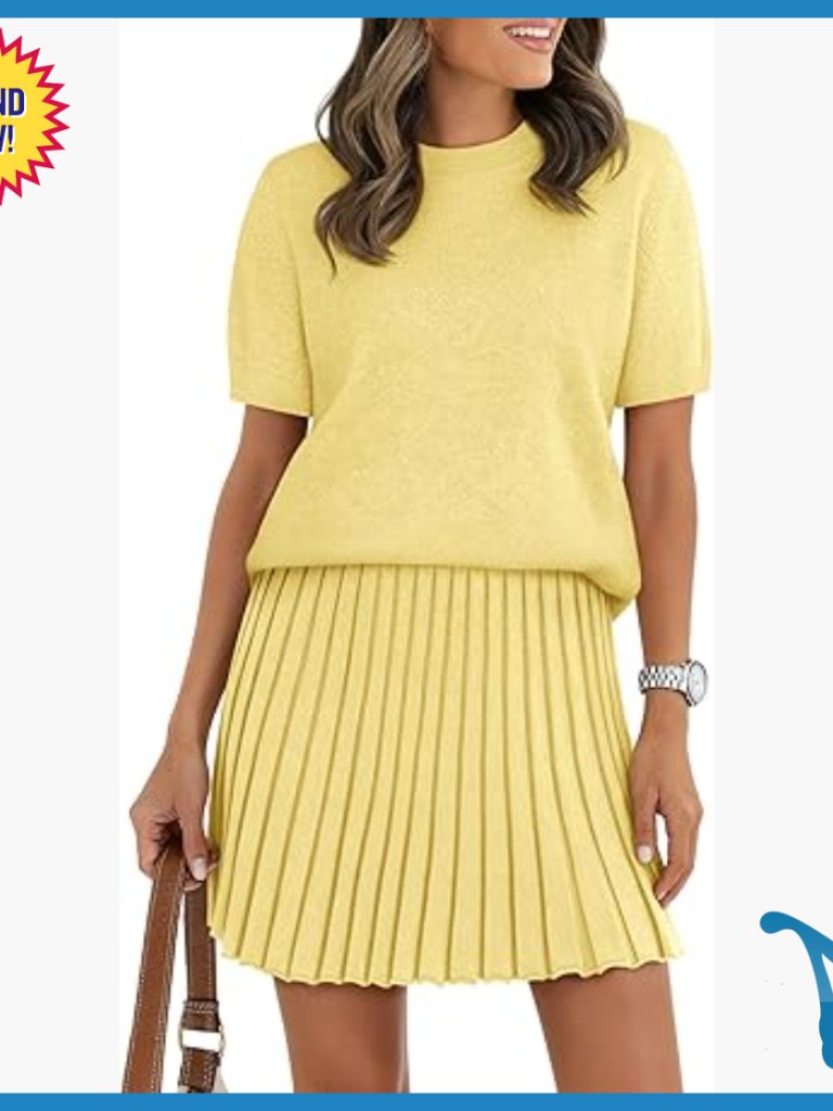 Matching Skirt Set With Crewneck Sweater, Pleated Mini Skirt, Size Medium